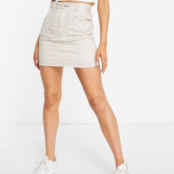 NWT Sz 12 Missguided beige denim skirt, contrast stitch - Picture 5 of 12